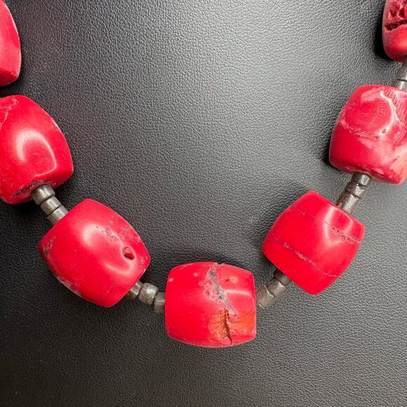 Rare Chinese Red Coral Necklace Chunky Coral Necklace 16" - Picture 2 of 4